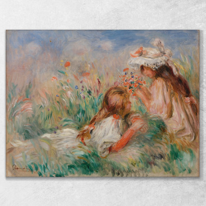 Ragazze Nell'Erba Che Sistemano Un Mazzo Pierre-Auguste Renoir par248 quadro stampato su tela