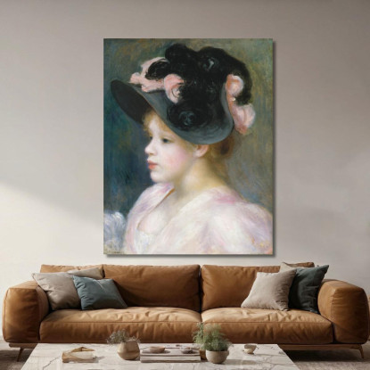Giovane Ragazza Con Un Cappello Rosa E Nero Pierre-Auguste Renoir par525 quadro stampato su tela