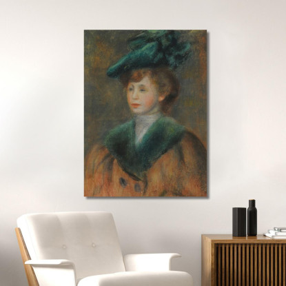 Giovane Donna Con Un Cappello Verde Pierre-Auguste Renoir par529 quadro stampato su tela