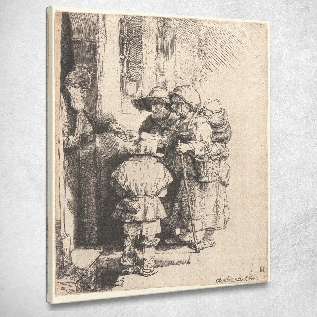 Mendicanti Che Ricevono L'Elemosina Sulla Porta Di Una Casa Rembrandt van Rijn rvr26 quadro stampato su tela