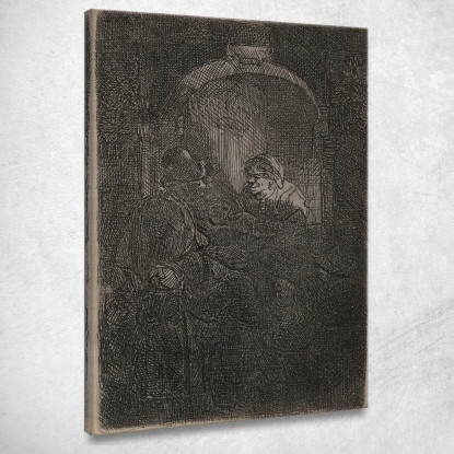 Una Donna Davanti A Una Porta Parla Con Un Uomo E I Bambini Il Maestro Rembrandt van Rijn rvr267 quadro stampato su tela