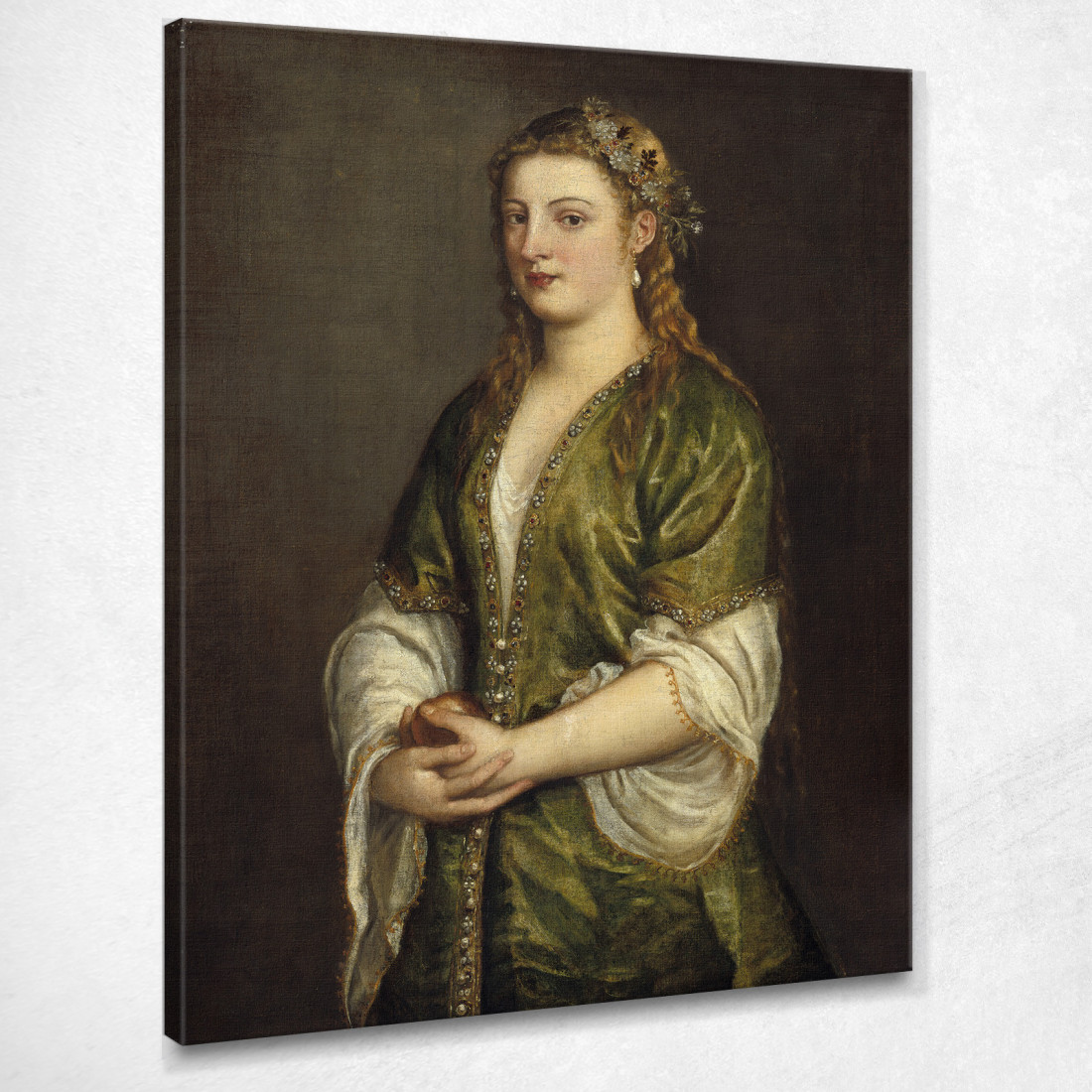 Donna Che Tiene Una Mela Titian Tiziano Vecellio ttn81 quadro stampato su tela