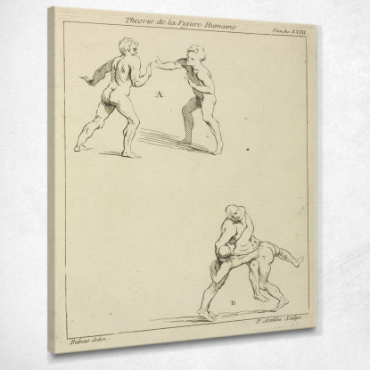 Zwei Figurenpaare, Ein Paar Streckt Die Rechten Arme Zueinander Aus, Das Andere Paar Ringt Peter Paul Rubens drucken auf leinwan