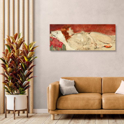 Una Giovane Ragazza Dai Capelli Rossi Che Dorme Su Una Pelle D'Orso Alfred Stevens stal7 quadro stampato su tela