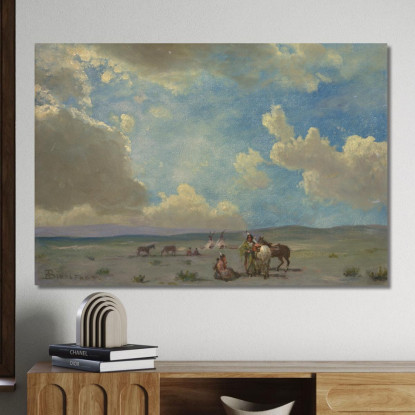 Accampamento Indiano Albert Bierstadt abr36 quadro stampato su tela