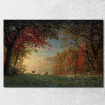 Cervo Indiano Al Tramonto Vicino A Un Lago Albert Bierstadt abr38 quadro stampato su tela