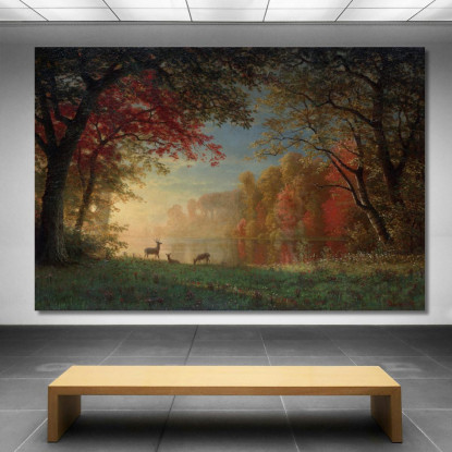 Cervo Indiano Al Tramonto Vicino A Un Lago Albert Bierstadt abr38 quadro stampato su tela