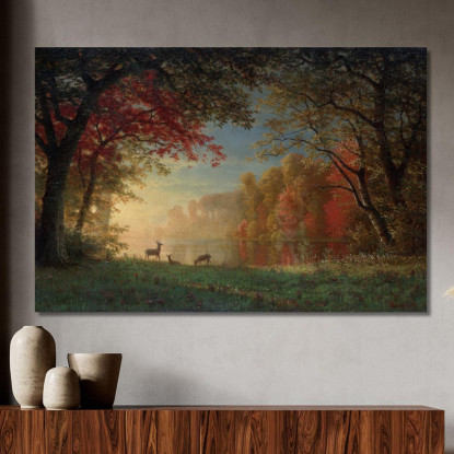 Cervo Indiano Al Tramonto Vicino A Un Lago Albert Bierstadt abr38 quadro stampato su tela