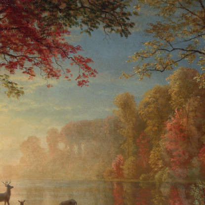 Cervo Indiano Al Tramonto Vicino A Un Lago Albert Bierstadt abr38 quadro stampato su tela