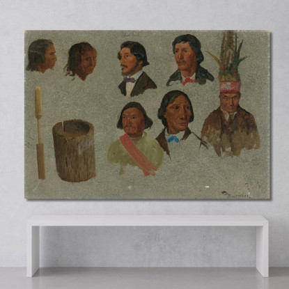 Sette Ritratti Indiani E Un Utensile Primitivo Albert Bierstadt abr90 quadro stampato su tela