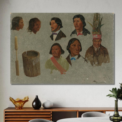 Sette Ritratti Indiani E Un Utensile Primitivo Albert Bierstadt abr90 quadro stampato su tela