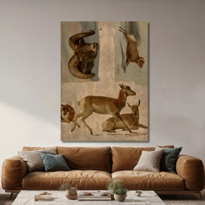 Studio Delle Pecore Bighorn E Delle Antilopi Albert Bierstadt abr95 quadro stampato su tela