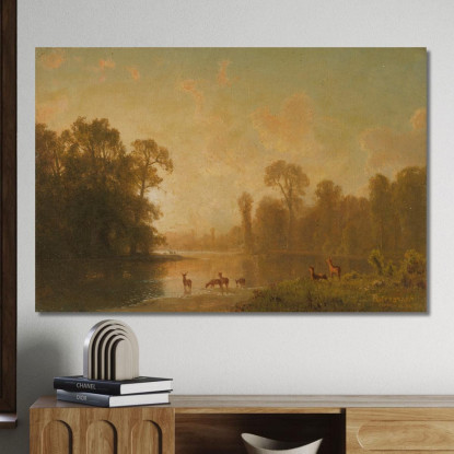Crepuscolo Con Cervi Albert Bierstadt abr118 quadro stampato su tela
