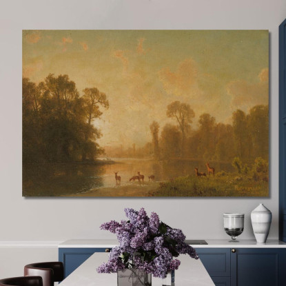 Crepuscolo Con Cervi Albert Bierstadt abr118 quadro stampato su tela