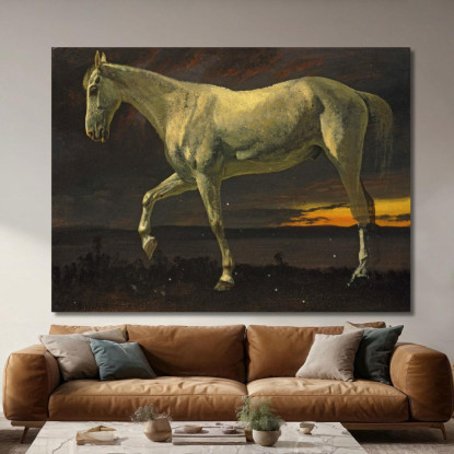 Cavallo Bianco E Tramonto Albert Bierstadt abr129 quadro stampato su tela