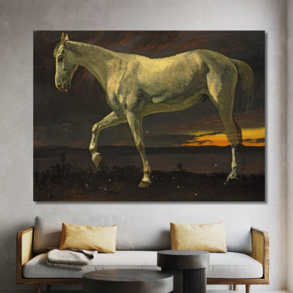 Cavallo Bianco E Tramonto Albert Bierstadt abr129 quadro stampato su tela