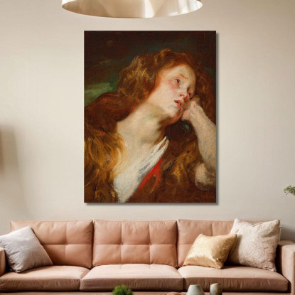 Giovane Donna Con Il Capo Appoggiato Probabilmente La Maddalena Penitente Anthony van Dyck avd7 quadro stampato su tela