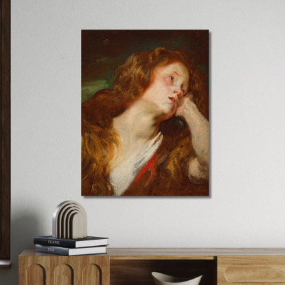 Giovane Donna Con Il Capo Appoggiato Probabilmente La Maddalena Penitente Anthony van Dyck avd7 quadro stampato su tela