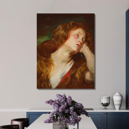 Giovane Donna Con Il Capo Appoggiato Probabilmente La Maddalena Penitente Anthony van Dyck avd7 quadro stampato su tela