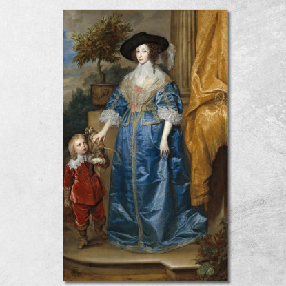 La Regina Henrietta Maria Con Sir Jeffrey Hudson Anthony van Dyck avd93 quadro stampato su tela