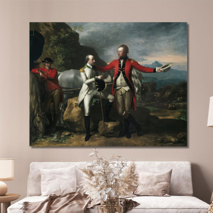 Due Ufficiali E Uno Sposo In Un Paesaggio Benjamin West bwt76 quadro stampato su tela