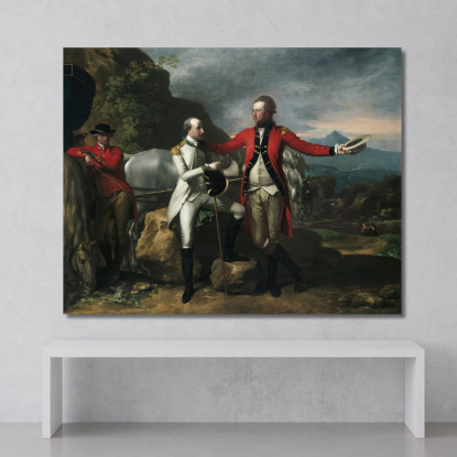 Due Ufficiali E Uno Sposo In Un Paesaggio Benjamin West bwt76 quadro stampato su tela
