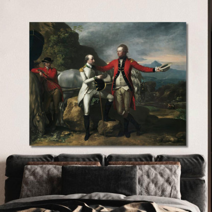 Due Ufficiali E Uno Sposo In Un Paesaggio Benjamin West bwt76 quadro stampato su tela