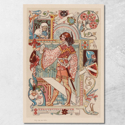 Cavaliere Iscritto In Una Miniatura Eugène Grasset egs4 quadro stampato su tela