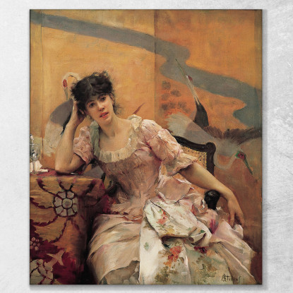 Giovane Donna Con Uno Schermo Giapponese Alfred Stevens stal100 quadro stampato su tela