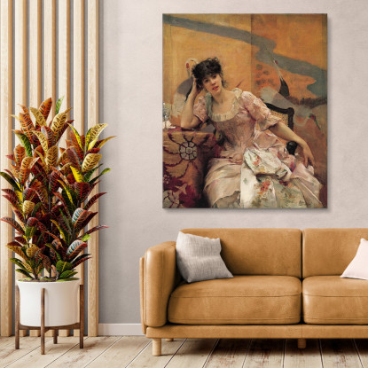 Giovane Donna Con Uno Schermo Giapponese Alfred Stevens stal100 quadro stampato su tela