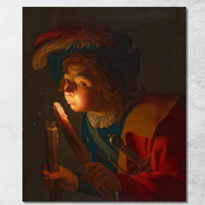 Un Ragazzo Che Soffia Su Un Tizzone Gerard van Honthorst gvh1 quadro stampato su tela