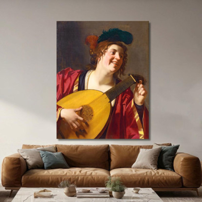 Una Donna Che Accorda Un Liuto Gerard van Honthorst gvh5 quadro stampato su tela