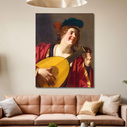 Una Donna Che Accorda Un Liuto Gerard van Honthorst gvh5 quadro stampato su tela