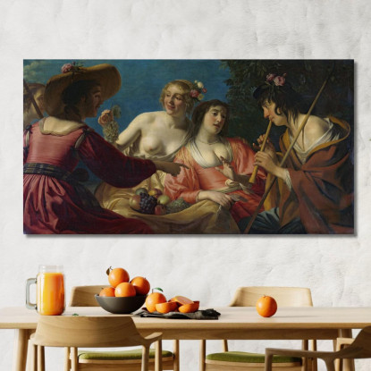 Pastore Che Suona Il Flauto E Quattro Pastorelle Gerard van Honthorst gvh42 quadro stampato su tela