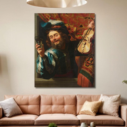 L'Allegro Violinista Gerard van Honthorst gvh52 quadro stampato su tela