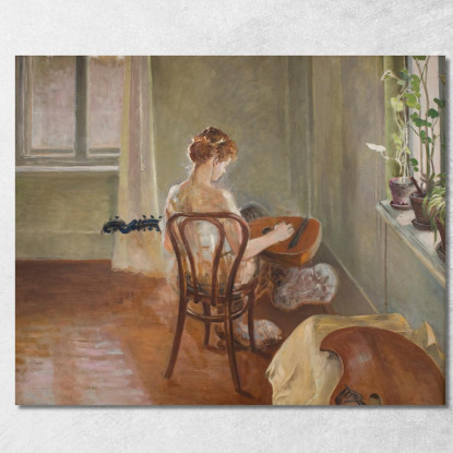 Interno Con La Chimera Che Suona La Chitarra Jacek Malczewski jml46 quadro stampato su tela