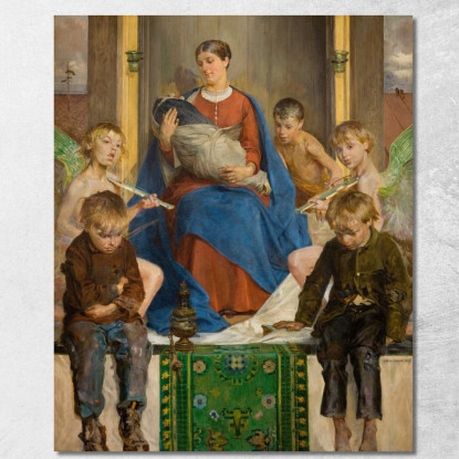 Madonna E Bambini Jacek Malczewski jml56 quadro stampato su tela