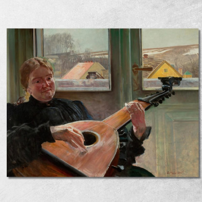 Ritratto Della Sorella Dell'Artista Helena Con Un Liuto Jacek Malczewski jml83 quadro stampato su tela