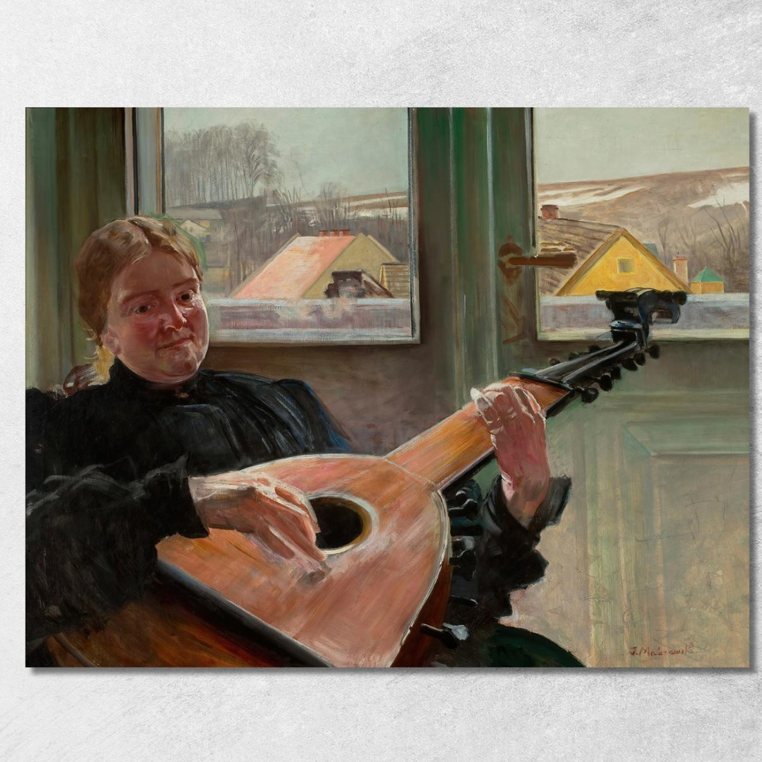 Ritratto Della Sorella Dell'Artista Helena Con Un Liuto Jacek Malczewski jml83 quadro stampato su tela