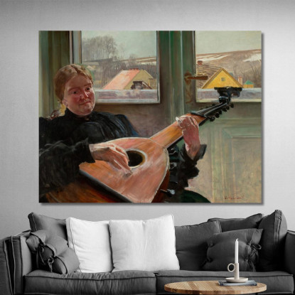 Ritratto Della Sorella Dell'Artista Helena Con Un Liuto Jacek Malczewski jml83 quadro stampato su tela