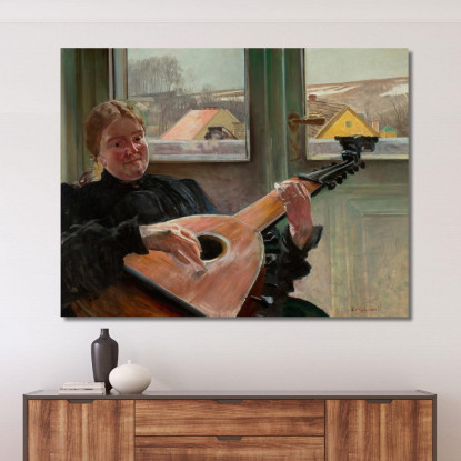 Ritratto Della Sorella Dell'Artista Helena Con Un Liuto Jacek Malczewski jml83 quadro stampato su tela