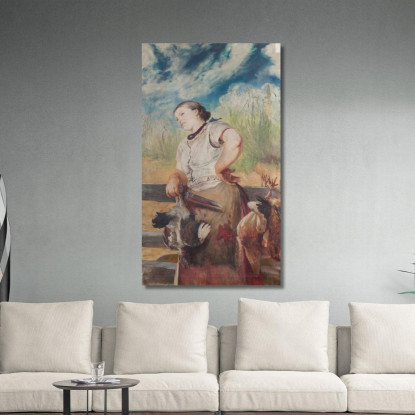 Donna Che Macella Le Galline Jacek Malczewski jml147 quadro stampato su tela