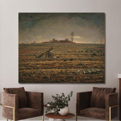 La Pianura Di Chailly Con Erpice E Aratro Jean-François Millet jfm13 quadro stampato su tela