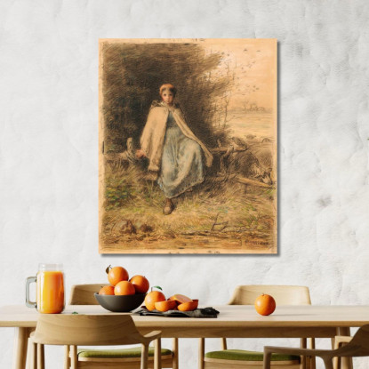 Giovane Pastorella Seduta Su Un Recinto Jean-François Millet jfm24 quadro stampato su tela