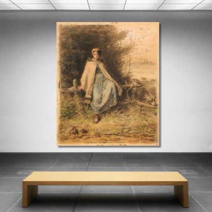 Giovane Pastorella Seduta Su Un Recinto Jean-François Millet jfm24 quadro stampato su tela