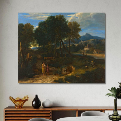 Pastorale Con Un Giovane Pastore E Una Donna Con Un Bambino In Braccio Jean-François Millet jfm39 quadro stampato su tela