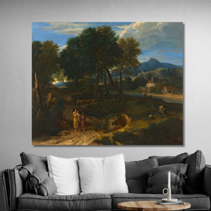 Pastorale Con Un Giovane Pastore E Una Donna Con Un Bambino In Braccio Jean-François Millet jfm39 quadro stampato su tela