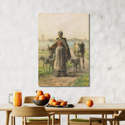 Contadina Che Conduce La Sua Mucca E La Sua Pecora Nei Campi Jean-François Millet jfm41 quadro stampato su tela