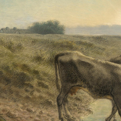 Contadino Che Abbevera Le Sue Mucche Sulla Riva Del Fiume Allier Al Tramonto Jean-François Millet jfm44 quadro stampato su tela