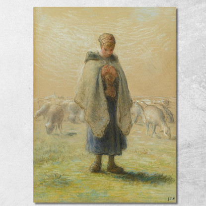Piccola Pastorella Che Lavora A Maglia Jean-François Millet jfm46 quadro stampato su tela